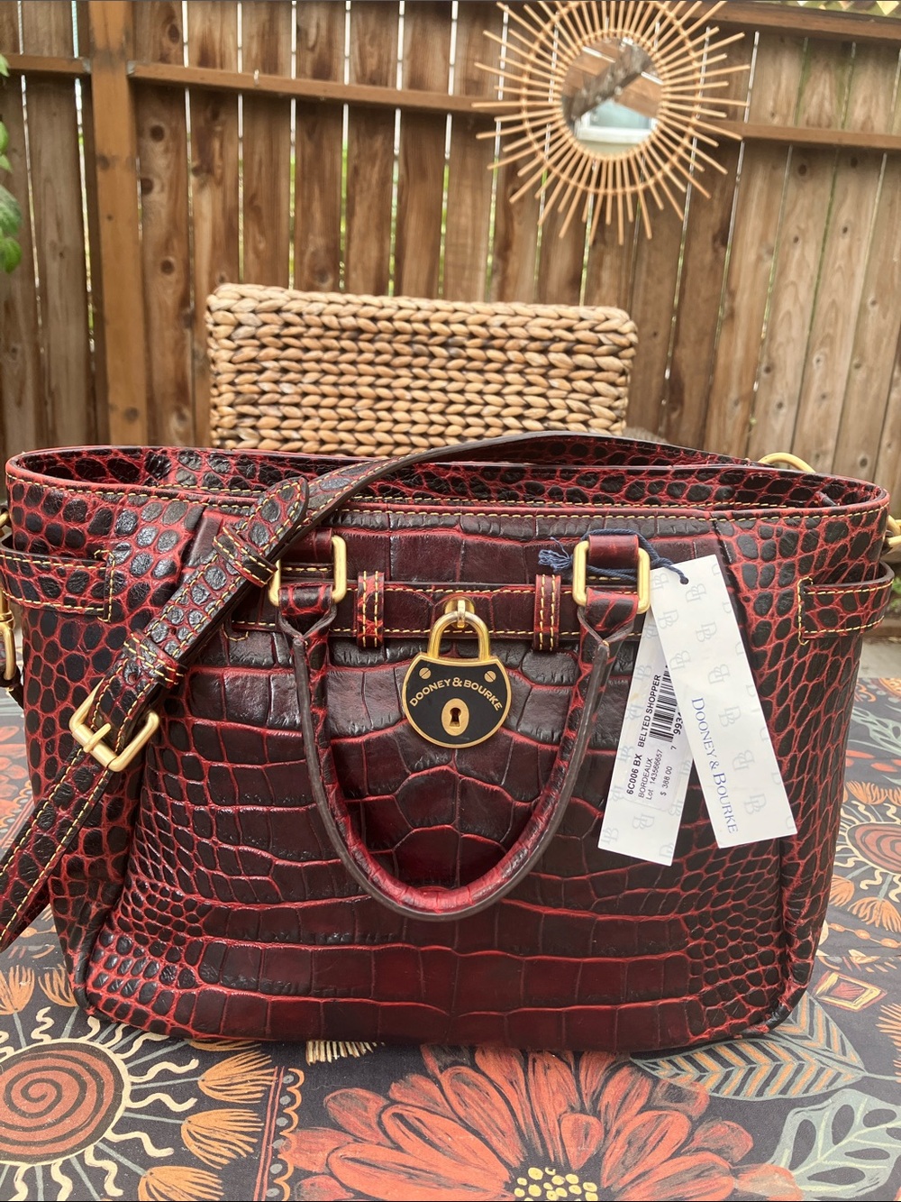 Dooney & Bourke Bordeaux Croc Embossed  Belted Shopper Bag Tote